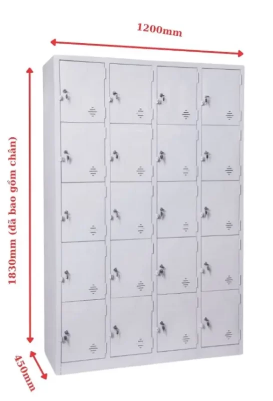Tủ locker 20 ngăn đặt trong khu thay đồ gọn gàng và thoáng